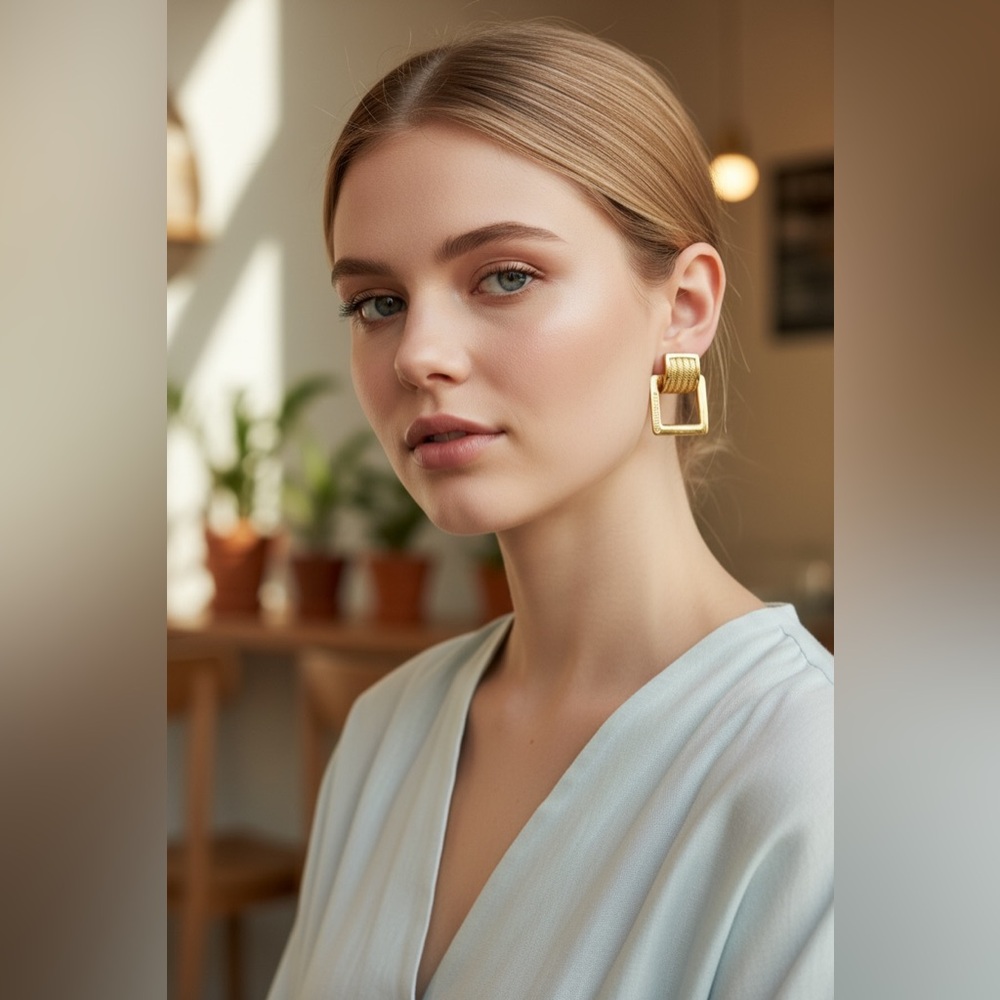 Givenchy Vintage Belt Buckle Post Back Gold Plated Earrings (For Pierced Ears) - Picture 4 of 9